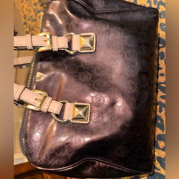 Michael Kors Shiny Brownish Maroon and Gold Handbag - Picture 4 of 10